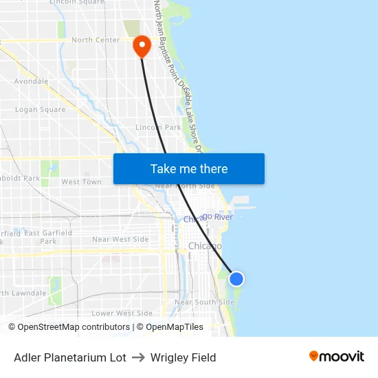 Adler Planetarium Lot to Wrigley Field map