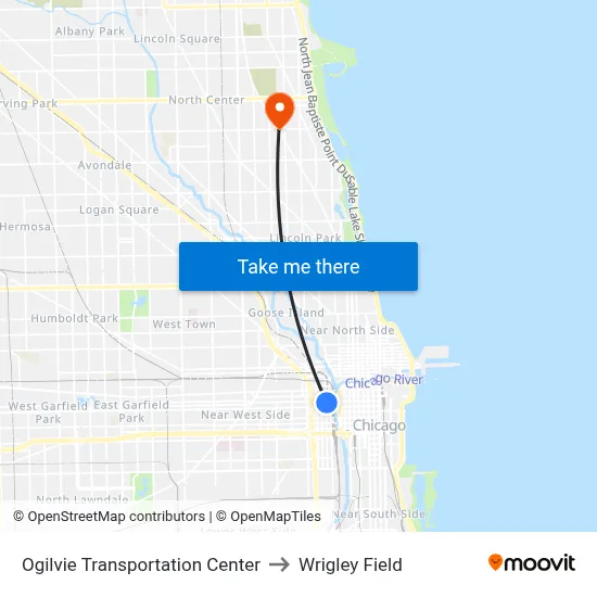 Ogilvie Transportation Center to Wrigley Field map