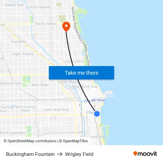 Buckingham Fountain to Wrigley Field map