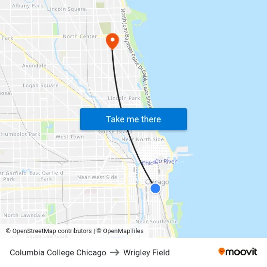 Columbia College Chicago to Wrigley Field map