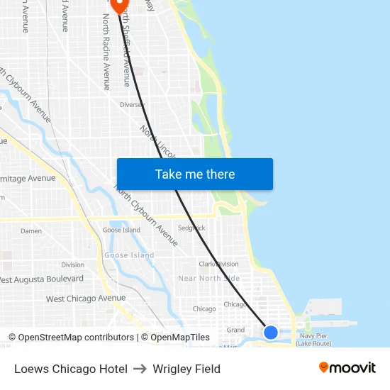 Loews Chicago Hotel to Wrigley Field map