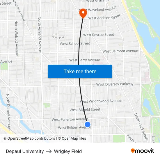 Depaul University to Wrigley Field map