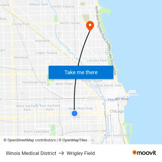 Illinois Medical District to Wrigley Field map