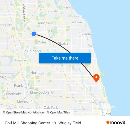 Golf Mill Shopping Center to Wrigley Field map