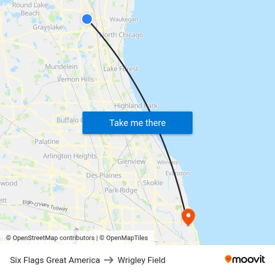 Six Flags Great America to Wrigley Field map