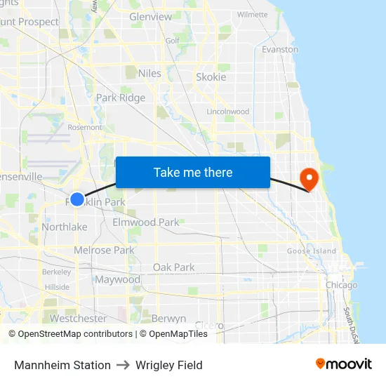 Mannheim Station to Wrigley Field map
