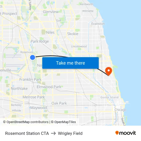 Rosemont Station CTA to Wrigley Field map