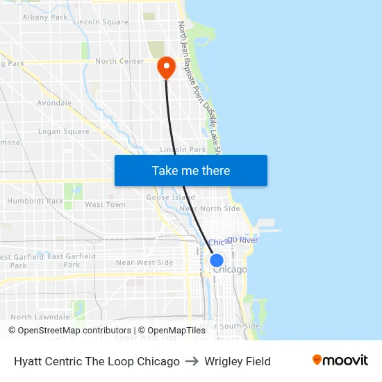 Hyatt Centric The Loop Chicago to Wrigley Field map