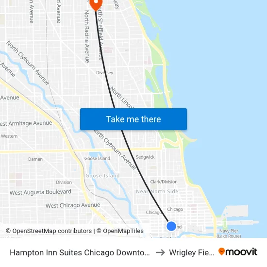 Hampton Inn Suites Chicago Downtown to Wrigley Field map