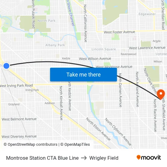 Montrose Station CTA Blue Line to Wrigley Field map