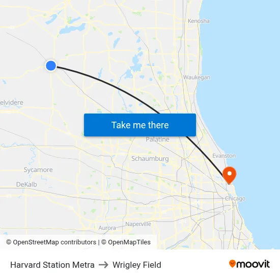 Harvard Station Metra to Wrigley Field map
