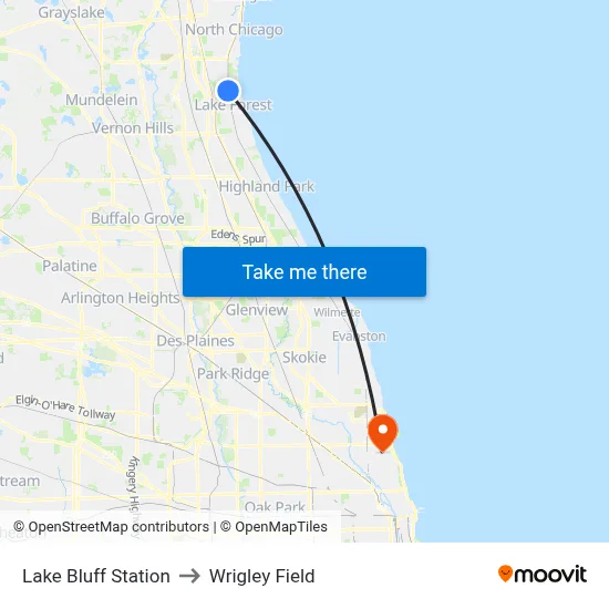 Lake Bluff Station to Wrigley Field map