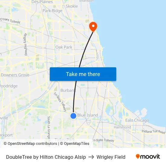 DoubleTree by Hilton Chicago Alsip to Wrigley Field map