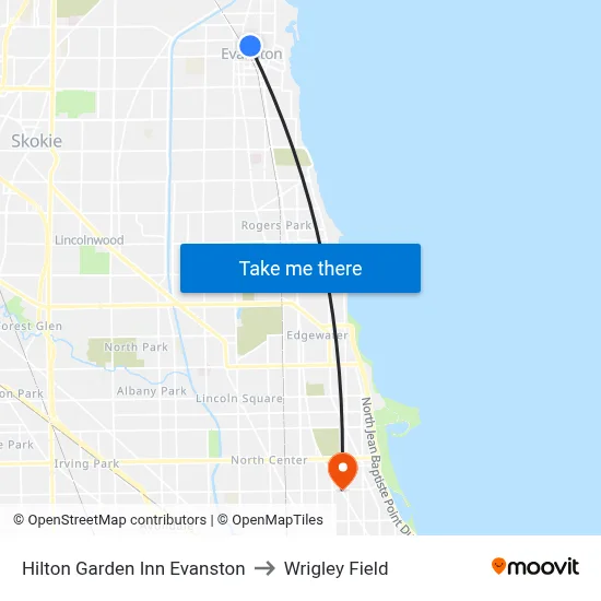 Hilton Garden Inn Evanston to Wrigley Field map