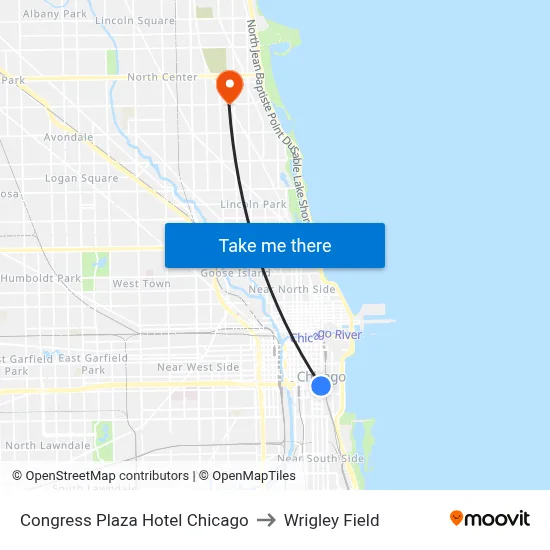 Congress Plaza Hotel Chicago to Wrigley Field map