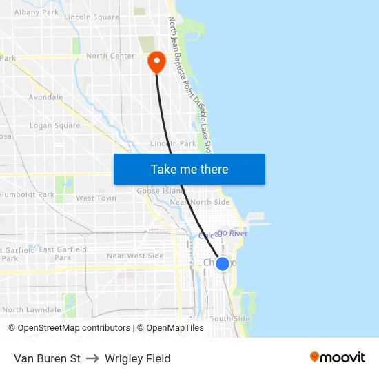Van Buren St to Wrigley Field map