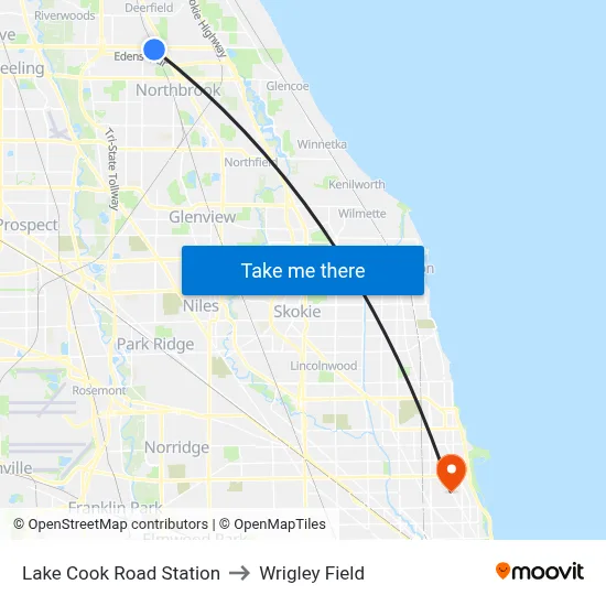 Lake Cook Road Station to Wrigley Field map