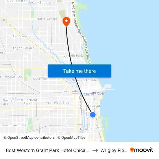 Best Western Grant Park Hotel Chicago to Wrigley Field map