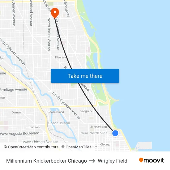Millennium Knickerbocker Chicago to Wrigley Field map