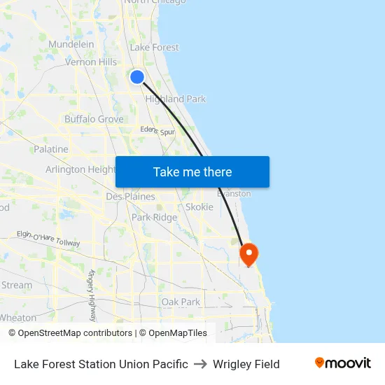 Lake Forest Station Union Pacific to Wrigley Field map