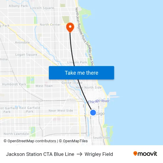Jackson Station CTA Blue Line to Wrigley Field map