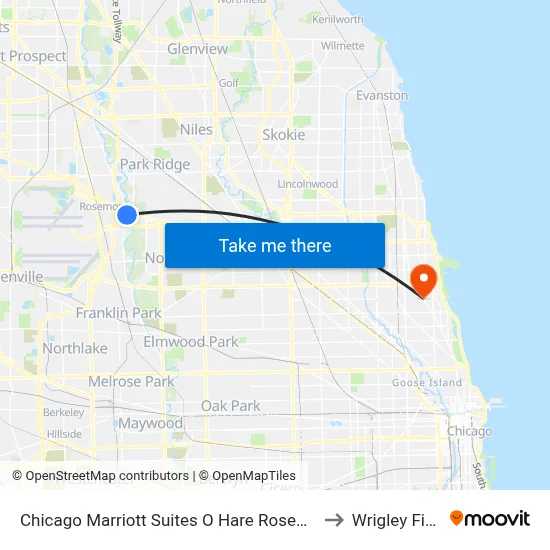 Chicago Marriott Suites O Hare Rosemont to Wrigley Field map