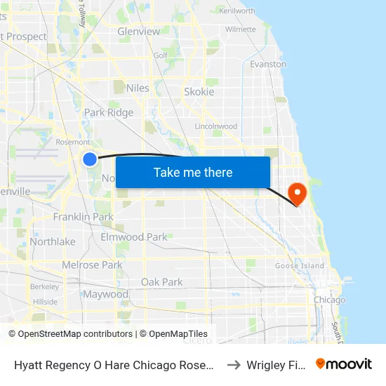 Hyatt Regency O Hare Chicago Rosemont to Wrigley Field map