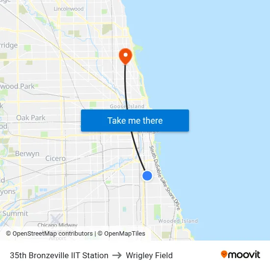 35th Bronzeville IIT Station to Wrigley Field map
