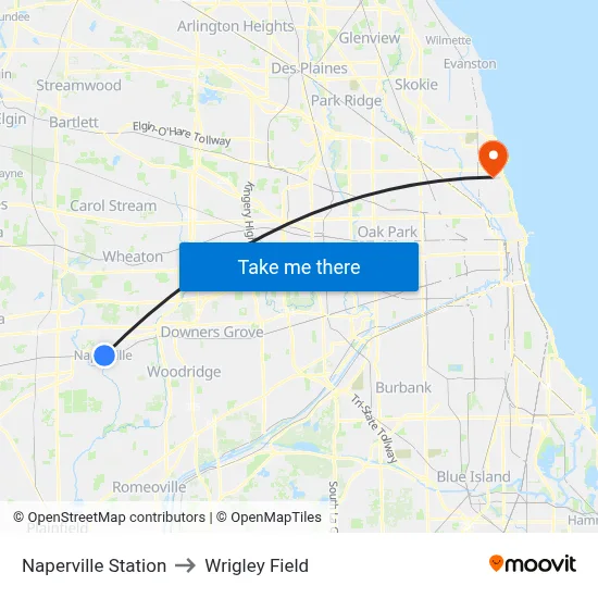 Naperville Station to Wrigley Field map