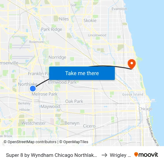 Super 8 by Wyndham Chicago Northlake O Hare South to Wrigley Field map