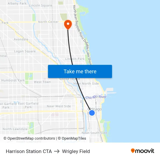 Harrison Station CTA to Wrigley Field map