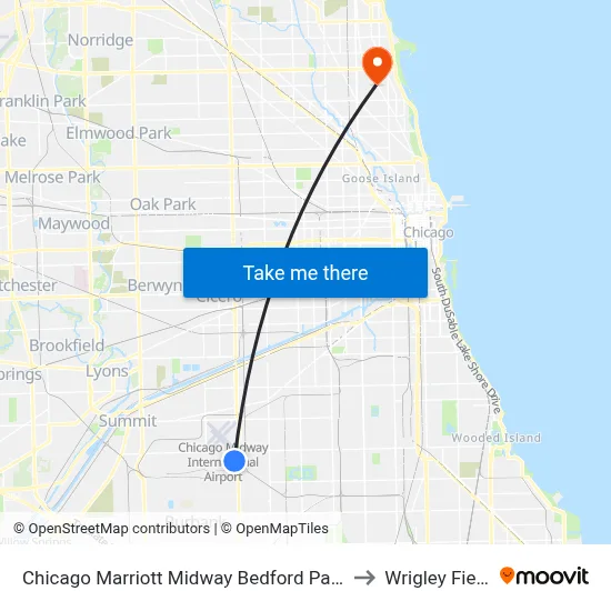 Chicago Marriott Midway Bedford Park to Wrigley Field map