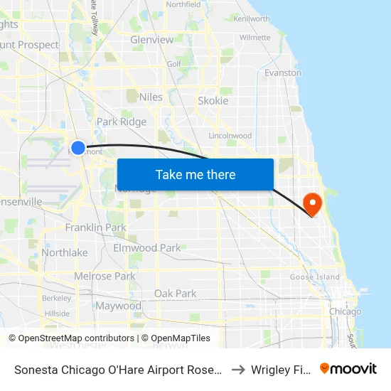 Sonesta Chicago O'Hare Airport Rosemont to Wrigley Field map