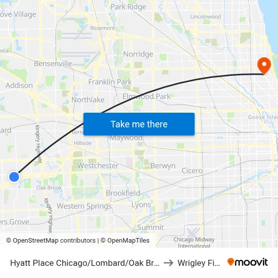 Hyatt Place Chicago/Lombard/Oak Brook to Wrigley Field map