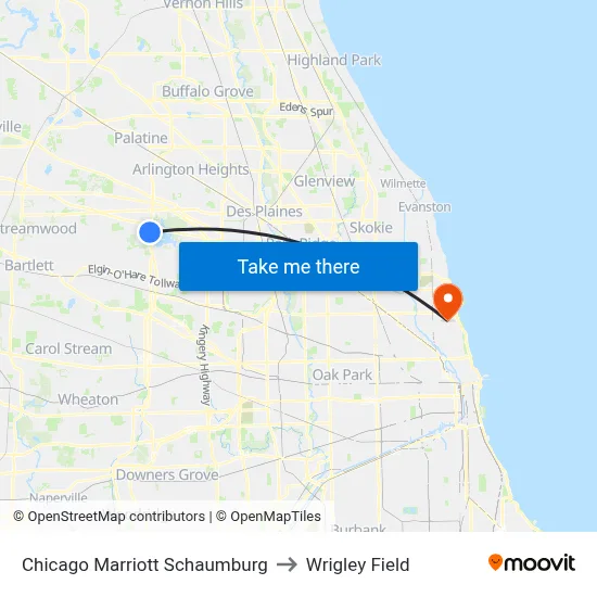 Chicago Marriott Schaumburg to Wrigley Field map