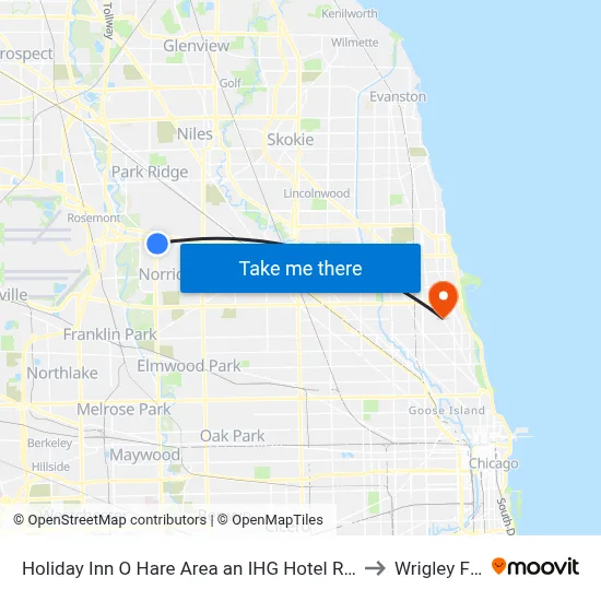 Holiday Inn O Hare Area an IHG Hotel Rosemont to Wrigley Field map