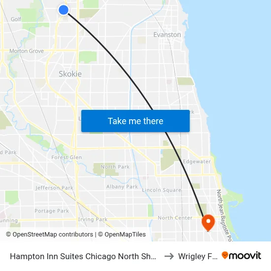 Hampton Inn Suites Chicago North Shore Skokie to Wrigley Field map