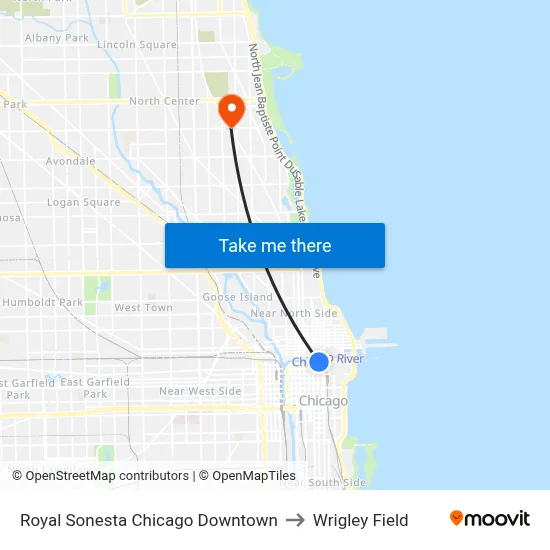 Royal Sonesta Chicago Downtown to Wrigley Field map