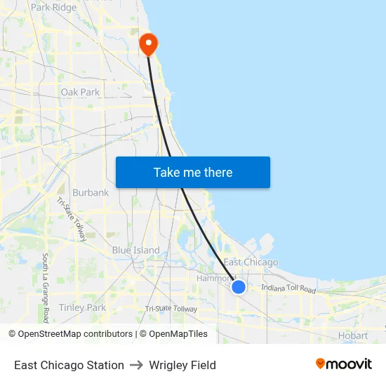 East Chicago Station to Wrigley Field map