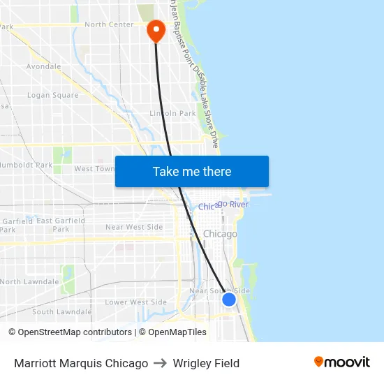 Marriott Marquis Chicago to Wrigley Field map