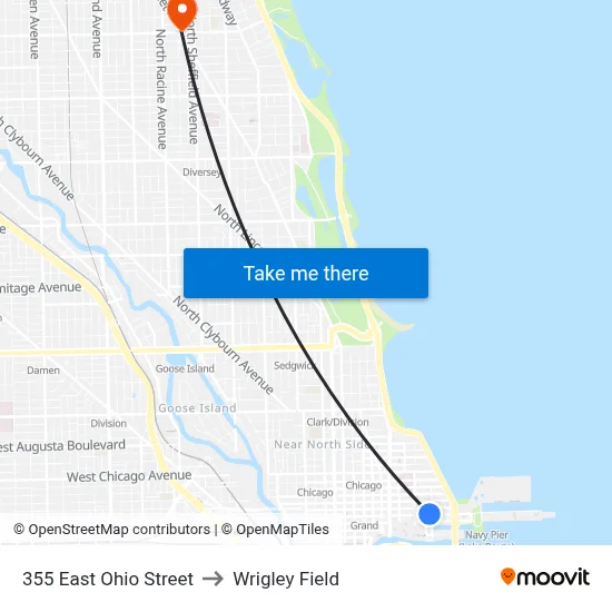 355 East Ohio Street to Wrigley Field map