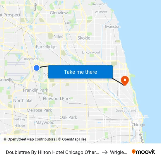 Doubletree By Hilton Hotel Chicago O'hare Airport - Rosemont to Wrigley Field map