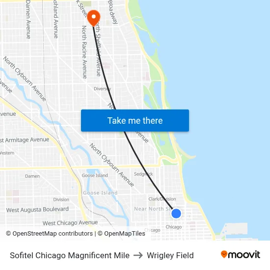 Sofitel Chicago Magnificent Mile to Wrigley Field map