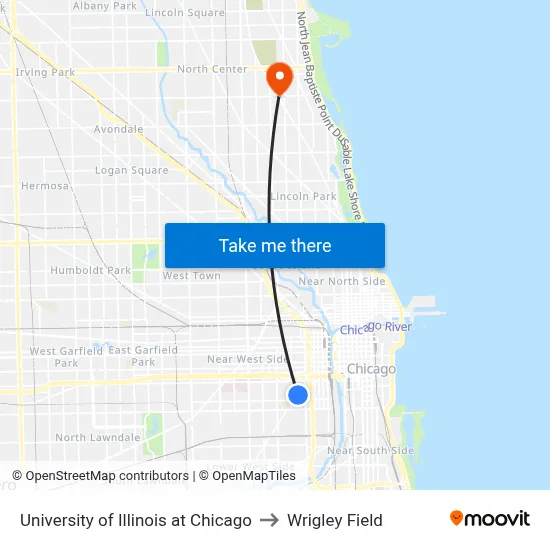 University of Illinois at Chicago to Wrigley Field map