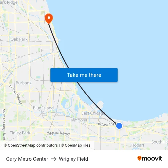 Gary Metro Center to Wrigley Field map