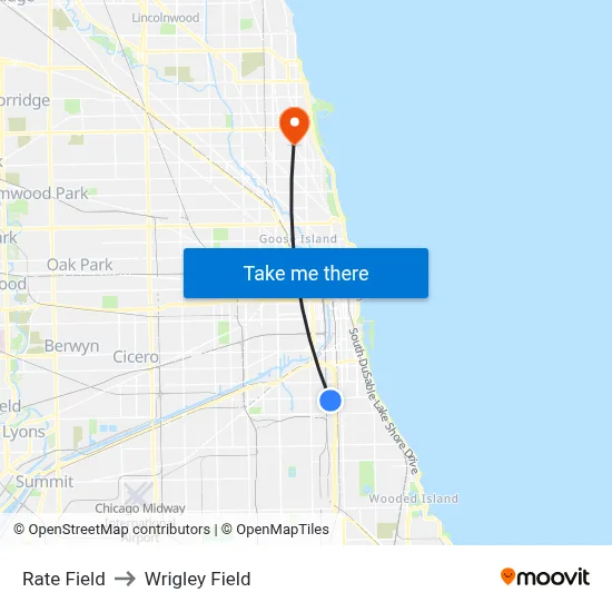 Rate Field to Wrigley Field map