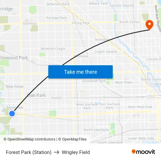 Forest Park (Station) to Wrigley Field map