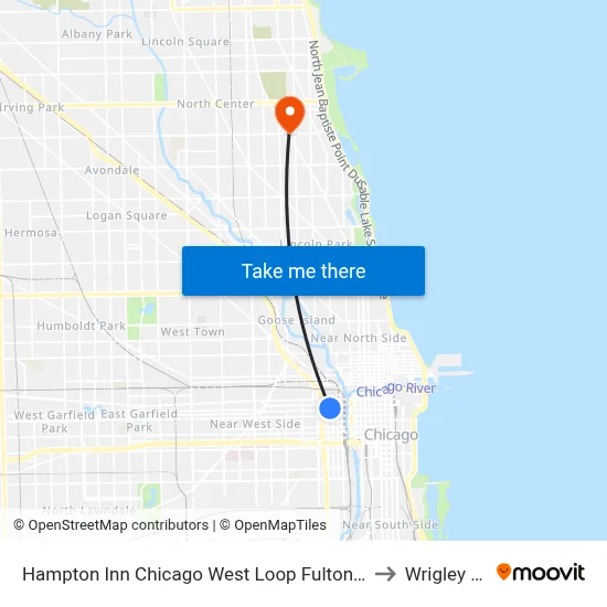 Hampton Inn Chicago West Loop Fulton Market Area to Wrigley Field map