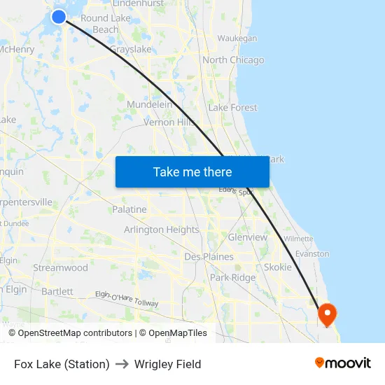 Fox Lake (Station) to Wrigley Field map
