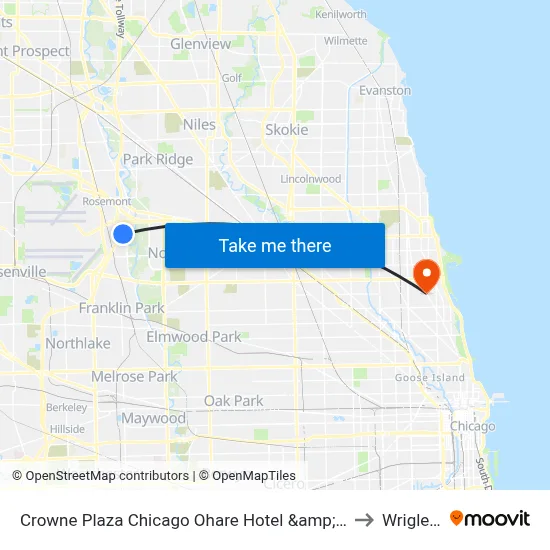 Crowne Plaza Chicago Ohare Hotel &amp; Conf Ctr by IHG, Rosemont to Wrigley Field map